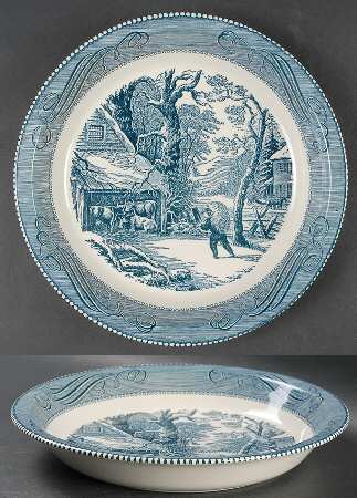 Currier and Ives Blue 10" Pie Baking Plate
