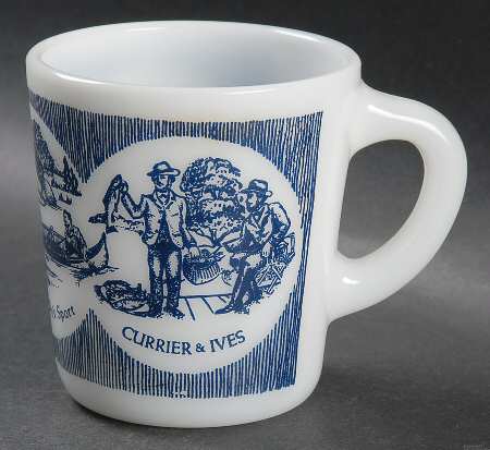 Currier and Ives Blue Ovenware Mug
