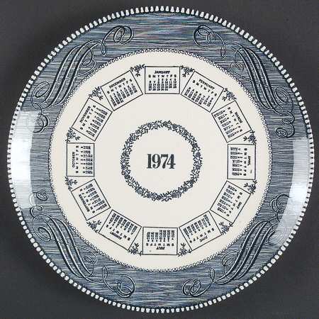 Currier and Ives Blue "1974" Calendar Plate