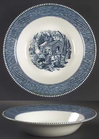 Currier and Ives Blue 9" Round Vegetable Bowl