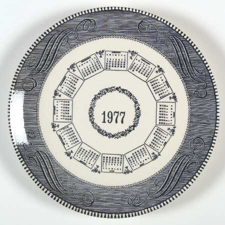 Currier and Ives Blue "1977" Calendar Plate
