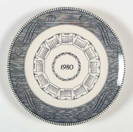 Currier and Ives Blue "1980" Calendar Plate