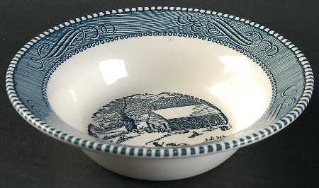 Currier and Ives Blue Rim Cereal Bowl