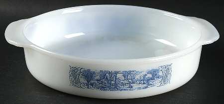 Currier and Ives Blue 8" Round Ovenware Cake Pan