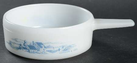 Currier and Ives Blue Handled Ovenware Chili Bowl