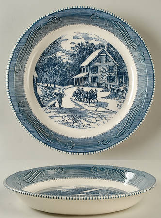 Currier and Ives Blue 10" Pie Baking Plate