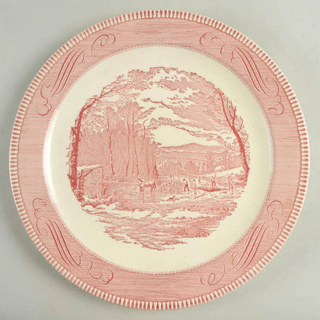 Currier and Ives Pink 11" Chop Plate (Round Platter)