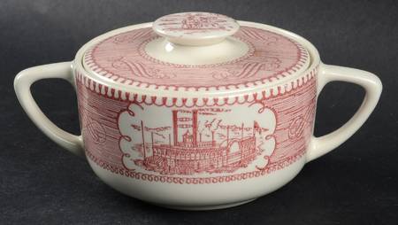 Currier and Ives Pink Sugar Bowl & Lid