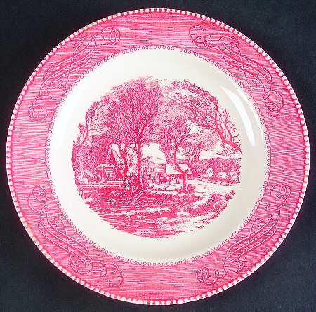 Currier and Ives Pink Luncheon Plate