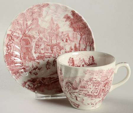Country French Pink Flat Cup & Saucer Set