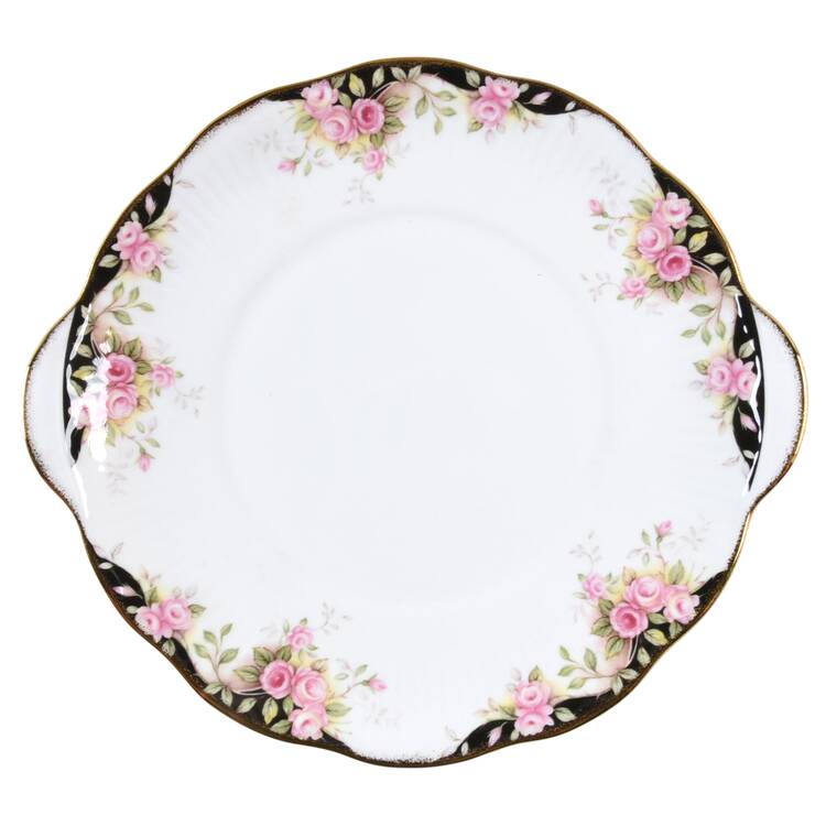 Midnight Rose Handled Cake Plate