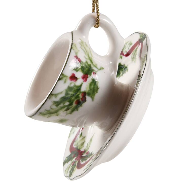 The Holly and The Ivy Teacup & Saucer Ornament