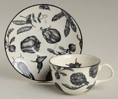 Toile De Legumes Black Flat Cup & Saucer Set