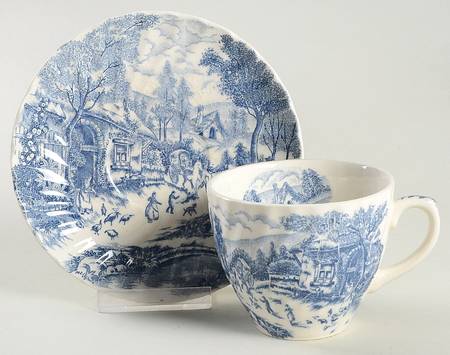 Country French Blue Flat Cup & Saucer Set