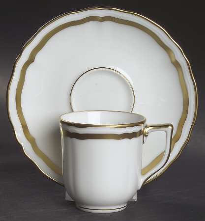 Marie Antoinette Gold on White Flat Demitasse Cup & Saucer Set