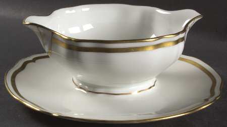 Marie Antoinette Gold on White Round Gravy Boat/Attached Underplate
