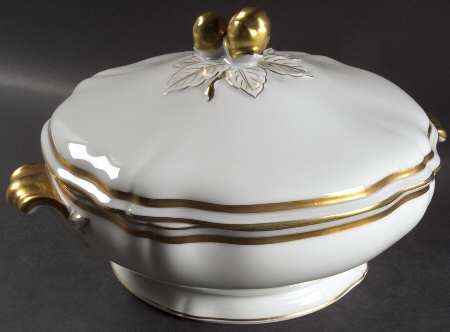 Marie Antoinette Gold on White Round Covered Vegetable