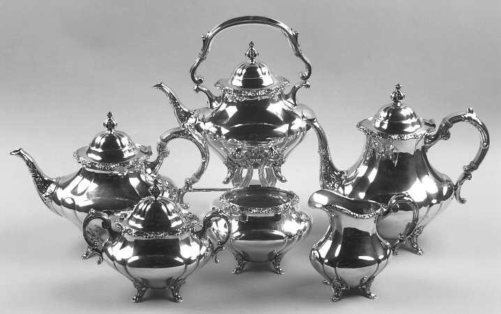 Georgian Rose (Sterling, Hollowware) 6 Piece Tea Set (SCP, STP, SCR, SSU, SWB, SKES)