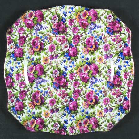 Summertime (Post 1960, White Background, Gold Trim) Square Luncheon Plate