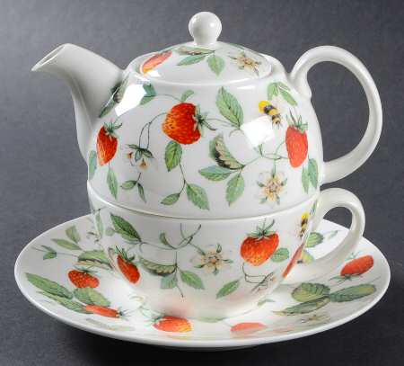 Alpine Strawberry Tea for One (Stacking Teapot w/Cup & Saucer)