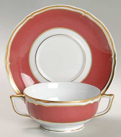 Polka Red Footed Cream Soup Bowl & Saucer Set