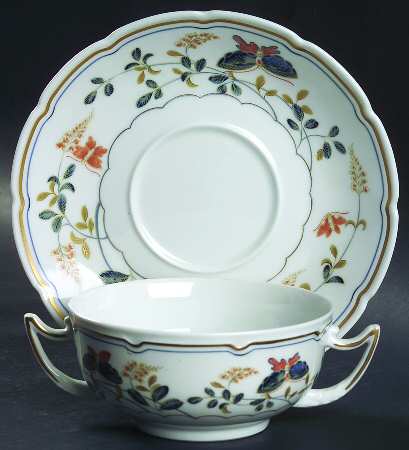 Papillons Footed Cream Soup Bowl & Saucer Set