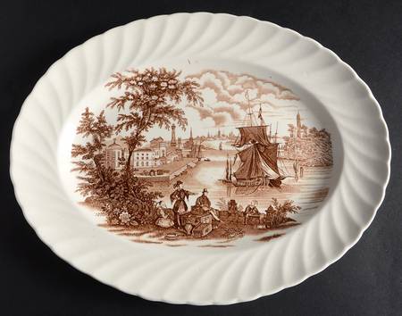 Safe Harbour Brown (Swirl Rim) 12" Oval Serving Platter