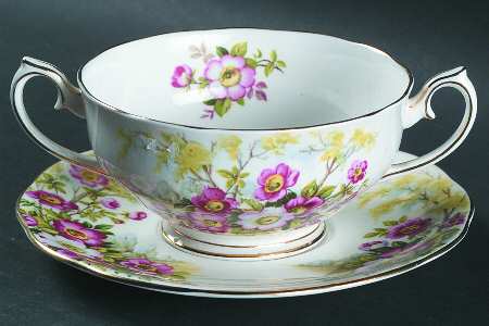 Wild Rose Footed Cream Soup Bowl & Saucer Set
