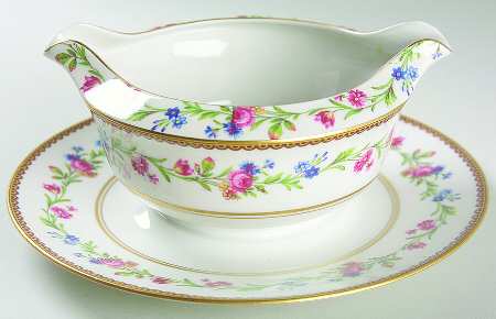Country Flowers Gravy Boat with Attached Underplate