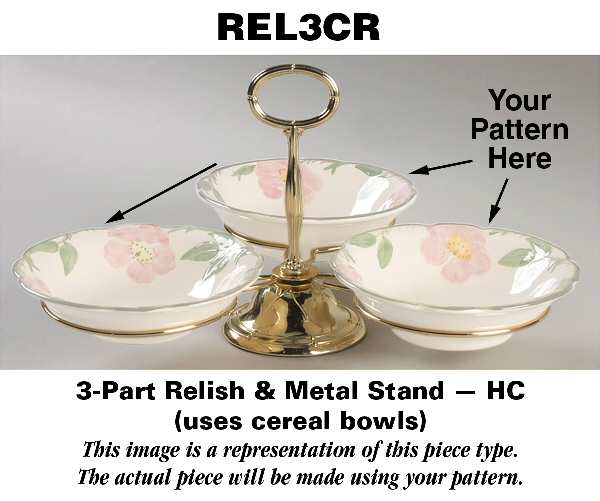 Harlequin Lite 7" x 12" 3-Part Relish & Metal Stand (CERC) HC