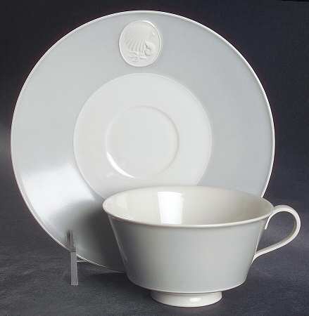 Arcadia Gray (No Trim, Cream Background) Footed Cup & Saucer Set by Royal Berlin