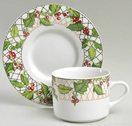 Holly Berry Flat Cup & Saucer Set