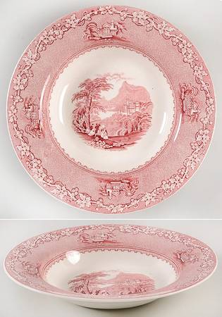 Jenny Lind Pink (Dark Cream Background) Large Rim Soup Bowl