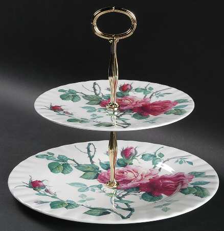 English Rose (Ribbed, No Trim) 2 Tiered Serving Tray (Dinner & Salad Plate)