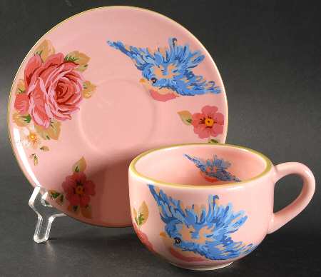 Songbird Garden Pink Flat Cup & Saucer Set