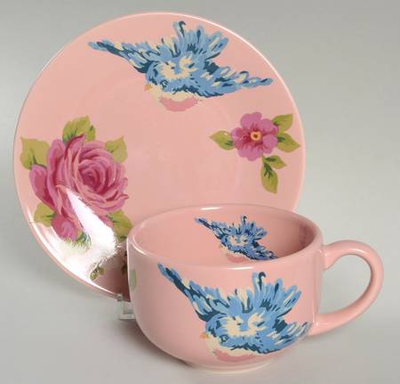 Songbird Garden Pink Flat Cup & Saucer Set