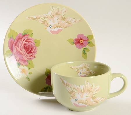 Songbird Garden Leaf Flat Cup & Saucer Set