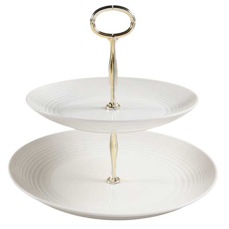 Maze White (Porcelain) 6 5/8"-10"  2 Tiered Serving Tray (Dp, Sp) HC