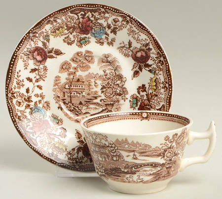 Tonquin Brown Multicolor (Brown Center) Flat Cup & Saucer Set