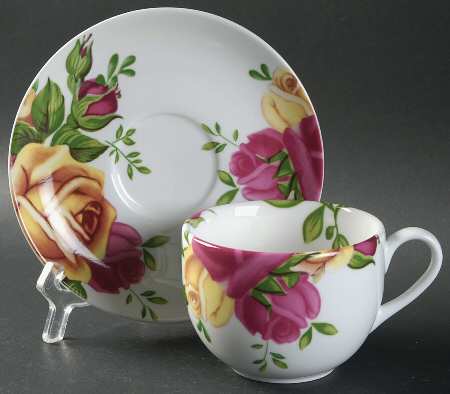 Country Rose Flat Cup & Saucer Set