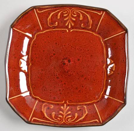 Victorian Scroll Red Square Salad Plate