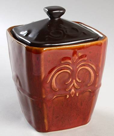 Victorian Scroll Red Small Canister & Lid