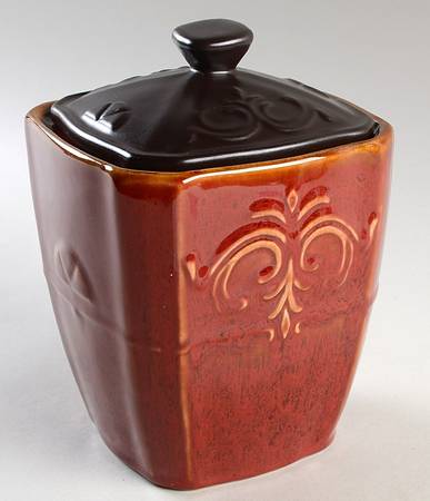 Victorian Scroll Red Medium Canister & Lid