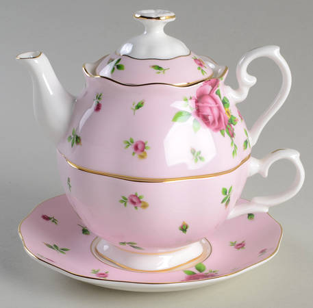 New Country Roses Pink Individual Teapot & Lid with Cup & Saucer