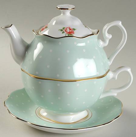 Polka Rose Tea for One (Stacking Teapot w/Cup & Saucer)