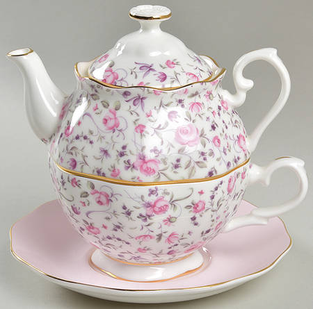 Rose Confetti Tea for One (Stacking Teapot w/Cup & Saucer)