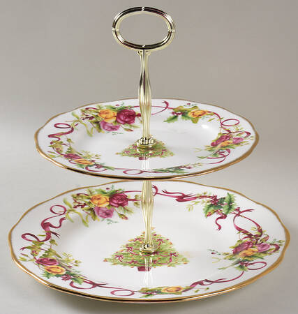 Old Country Roses (Christmas Tree) 2 Tiered Serving Tray (Dinner & Salad Plate)