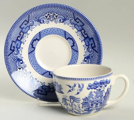 Blue Willow Flat Cup & Saucer Set