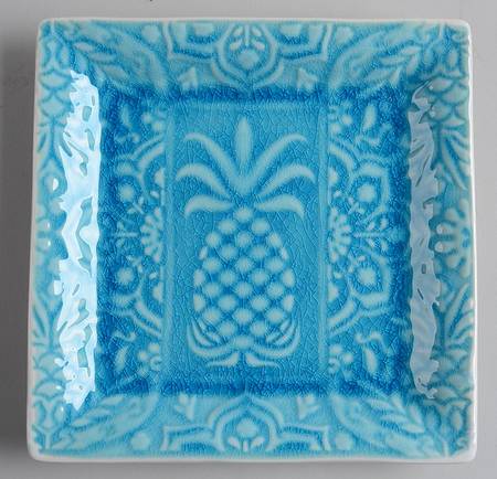 Pineapple Turquoise Square Salad Plate