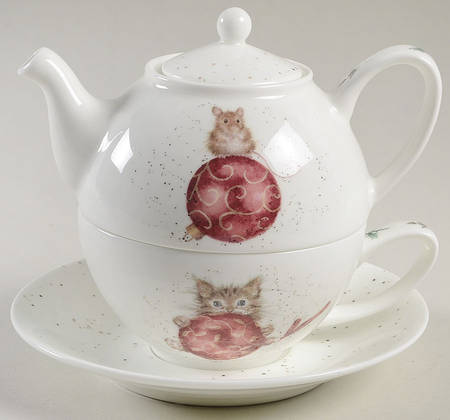 Wrendale Designs Christmas Individual Teapot & Lid with Cup & Saucer